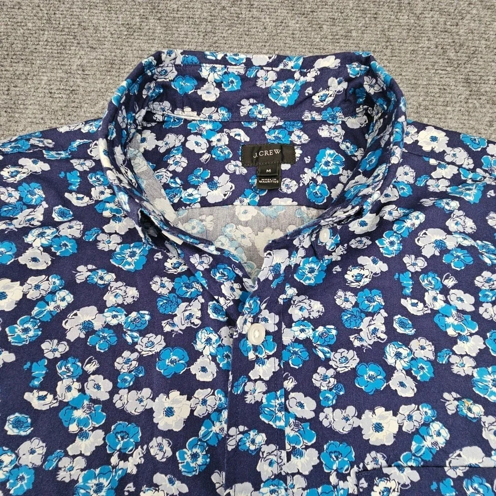 J. Crew Button Down Shirt Mens Medium M Blue Floral Short Sleeve A4776‎